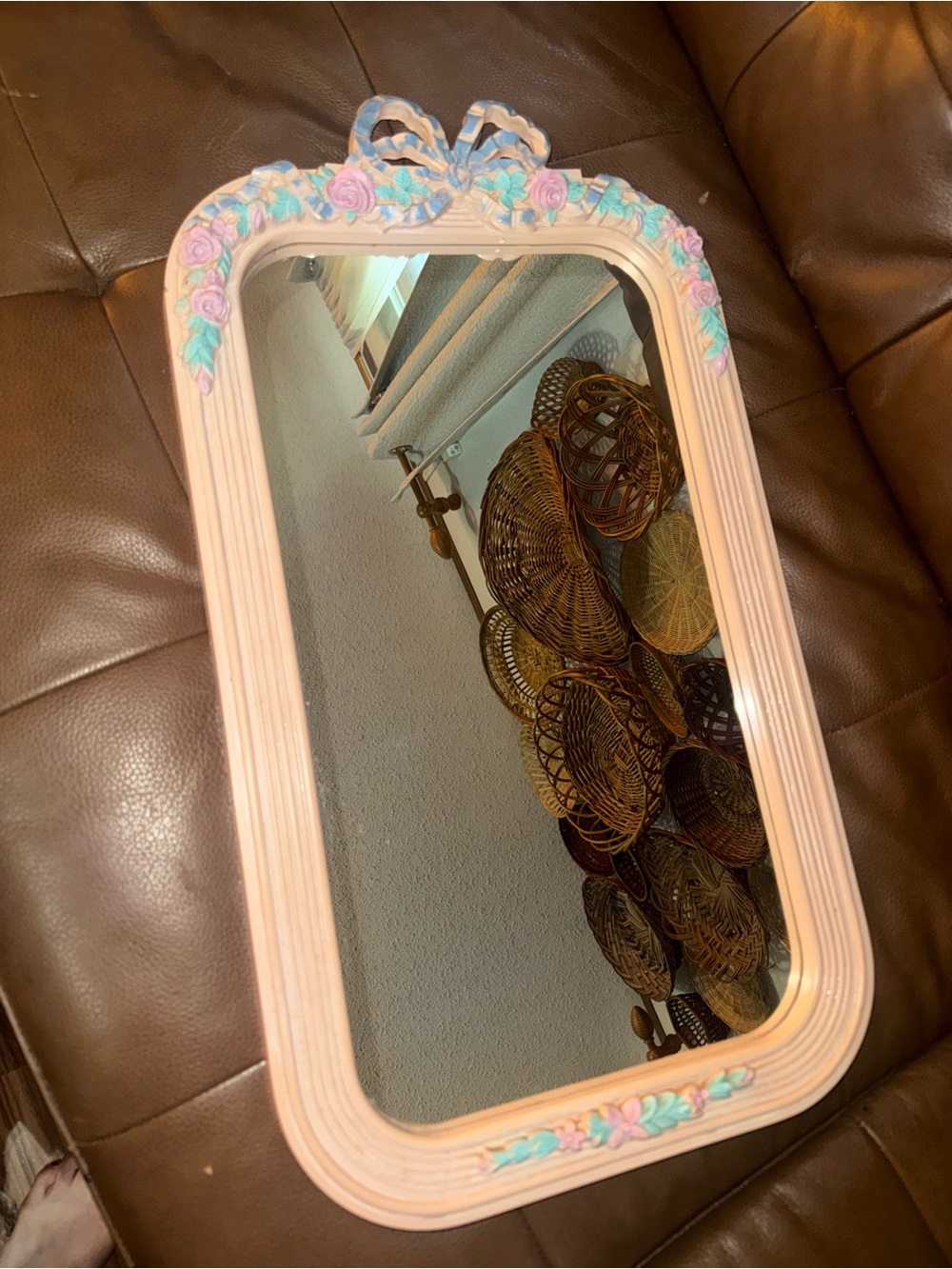 Vintage Pastel Pink Floral Bow Accent Wall Mirror